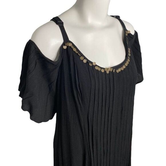 Torrid Black Cold Shoulder Gauzy Pleated A-Line Knee Length Dress‎ Sz 2 - Picture 2 of 9